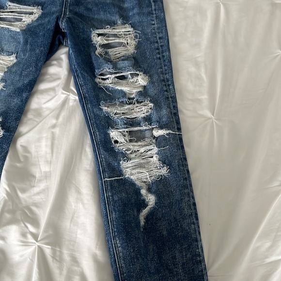 AMERICAN EAGLE MOM HIGH RISE Distressed Jeans with Rips on Front and Back - Picture 3 of 11